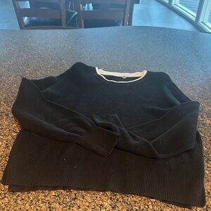 Margaret O'Leary Black Crewneck Sweater with Cream Neck Trim